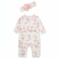 Promo 😉 Little Me™ 2-Piece Blossoms Jumpsuit With Headband Set In Pink 👍