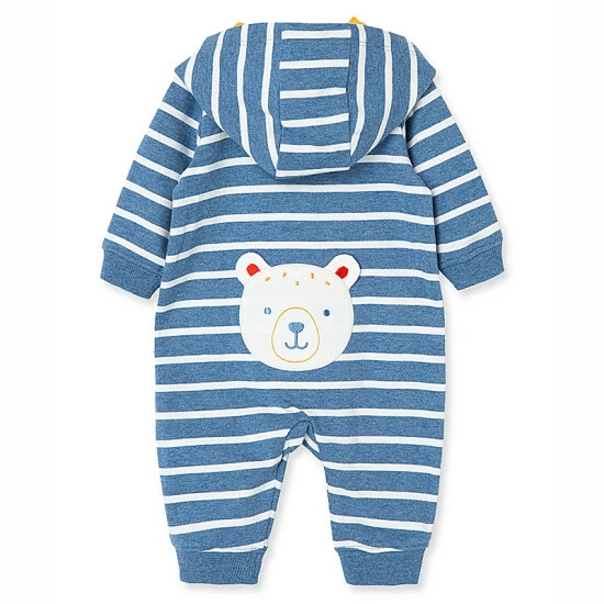Discount ๐งจ Little Me® Striped Big Bear Hooded Coverall In Blue ๐ - Image 2