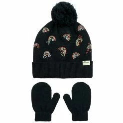 Best Sale 🧨 Little Me™ Size 2T-4T Rainbow Embroidery Knit Cuff Hat And Mitten Set In Navy 🔥