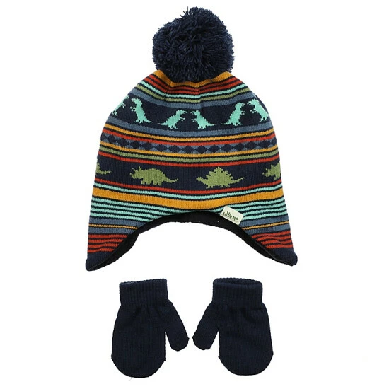 Budget 🎉 Little Me™ Size 2T-4T Dinosaur Fair Isle Hat And Mitten Set In Navy 🥰 - Image 3