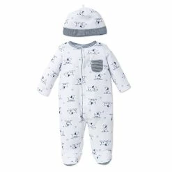 Deals 👍 Little Me® Preemie 2-Piece Puppy Toile Footie And Hat Set In White/Blue Navy 🥰