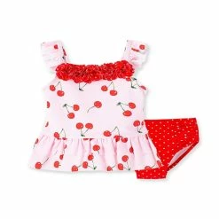 Flash Sale 😍 Little Me® Cherries Size 6-9M 2-Piece 🩱 Swimsuit In Pink/Red 😍