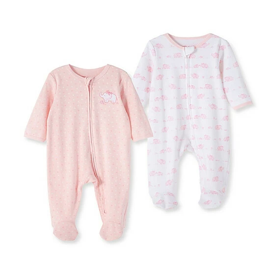 New ❤️ Little Me® 2-Pack Elephant Footies In Pink 🛒