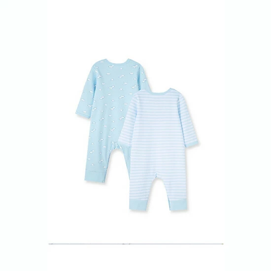 Hot Sale 🎉 Little Me® Size 6M 2-Pack Striped Bear Organic Cotton Coveralls In Blue 👍 - Image 2