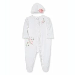Brand new 🎉 Little Me® Size 9M 2-Piece Embroidered Floral Pajama And Hat Set In White 💯