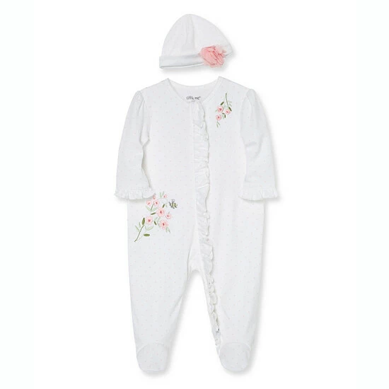 Brand new ๐ Little Me® Size 9M 2-Piece Embroidered Floral Pajama And Hat Set In White ๐ฏ