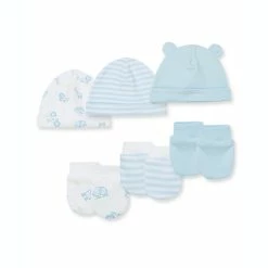 Best deal 🎉 Little Me® 6-Piece Safari Organic Cotton Hat And Mitt Set In Blue 😍