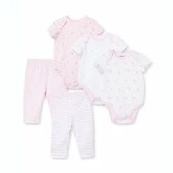 Budget 👍 Little Me® Fluffy 5-Piece Bodysuit And Pant Set In Pink 🌟