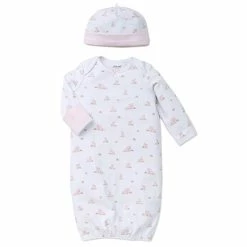 Best Pirce 🔥 Little Me® Baby Bunnies 2-Piece Gown And Hat Set In White/Pink 😍