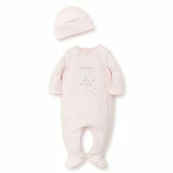 Deals 🎁 Little Me® Size 9M "Welcome" Kimono-Style Snap-Front Footie And Hat Set In Pink 🛒