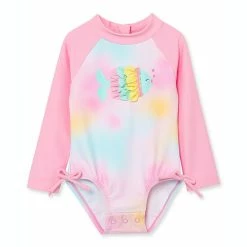 Flash Sale 👏 Little Me® Size 3-6M Fish Prism Rashguard 🩱 Swimsuit In Pink 😉