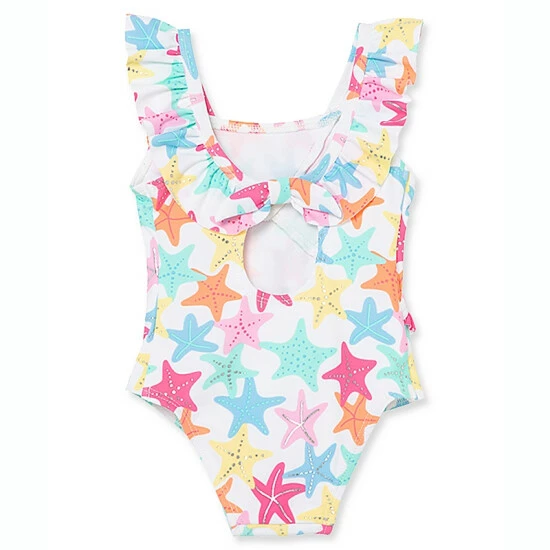 Best Sale ✔️ Little Me® Starfish Ruffled 🩱 Swimsuit In White/Multi 🤩 - Image 2