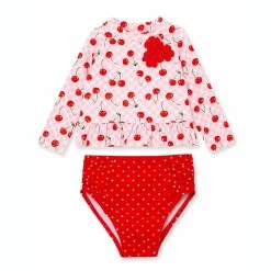 Best Pirce ✔️ Little Me® 2-Piece Cherry Rash Guard 🩱 Swimsuit In Pink ✨
