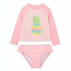 New 😀 Little Me® 2-Piece Pineapple Rash Guard 🩱 Swimsuit Set In Pink 🎉