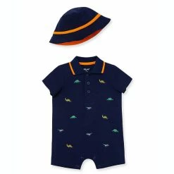 Promo 😍 Little Me® Newborn 2-Piece Dino Short Sleeve Romper And Hat Set In Navy 🎁