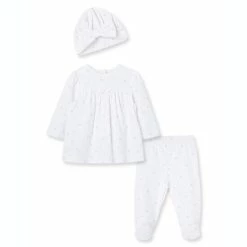 Outlet 🧨 Little Me® 3-Piece Hearts Tunic, Footed Pant, And Cap Set In Pink 😍
